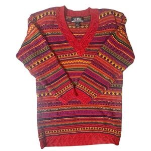 Vintage Women's Multicolor V-Neck Ski Sweater